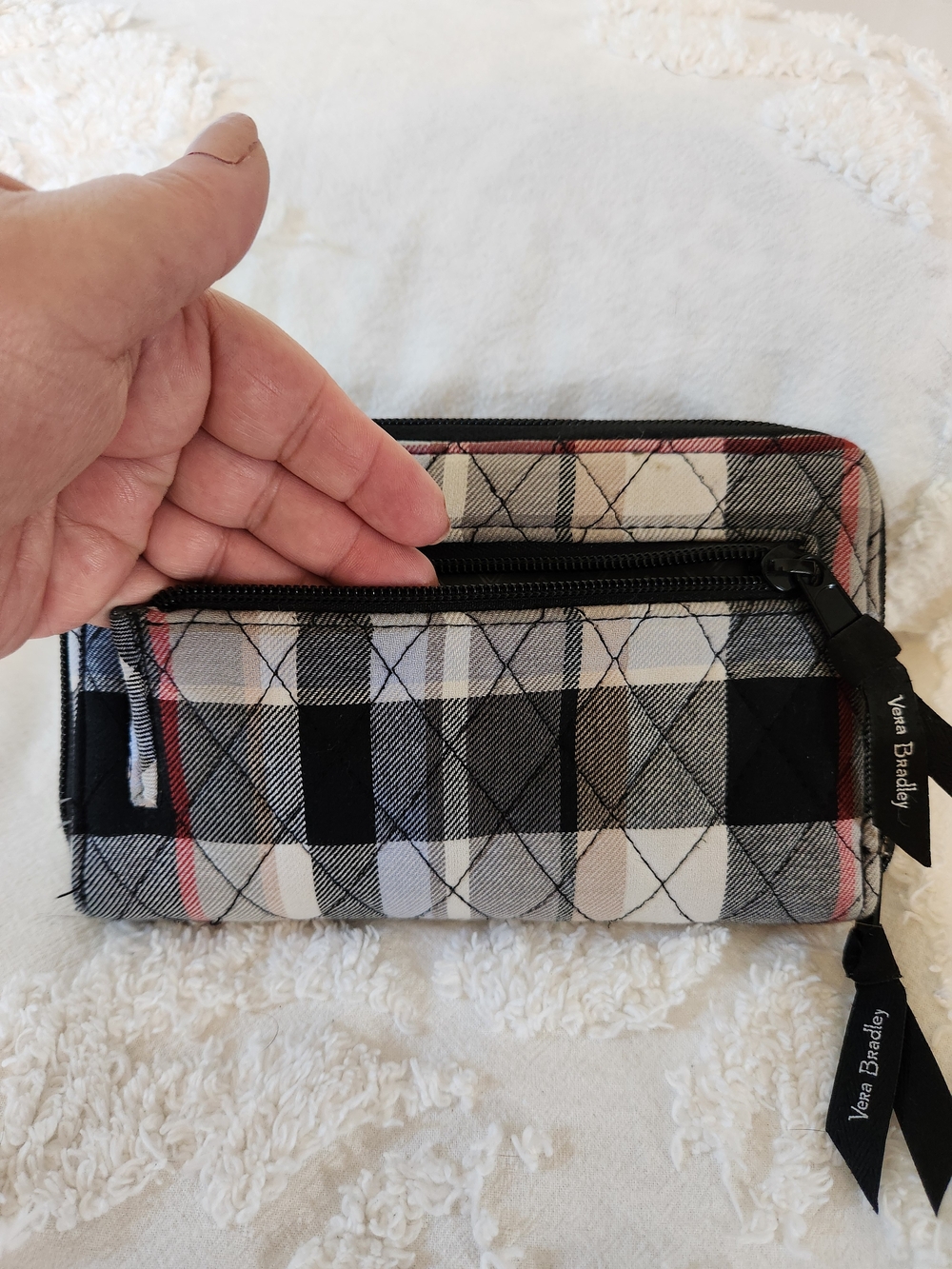 Vera Bradley Quilted Plaid Zip Wallet - Black/Gray/Red - Picture 8 of 11